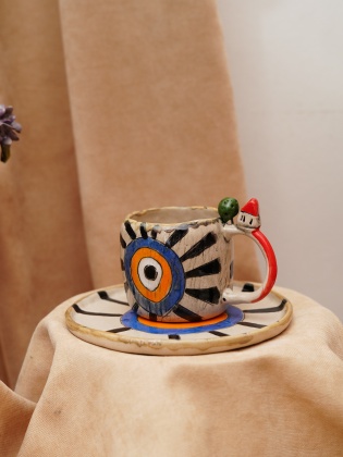 El Yapımı Tasarım Seramik Mug Set Nazar