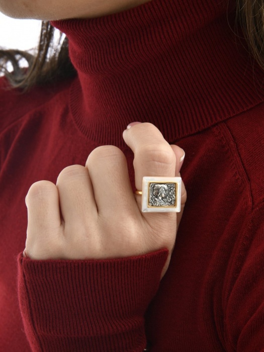 Painting Design Handmade Silver Ring with Pearls Pitane Tasar m