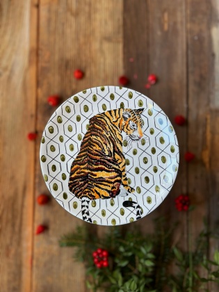 Handmade Desing Tile Plate Tiger