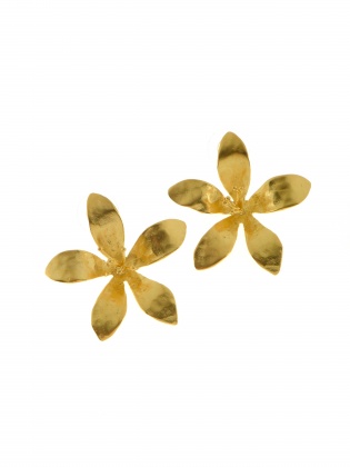 Çiçek Tasarımlı El Yapımı Altın Kaplama Pirinç Küpe