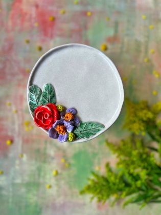 Handmade Design Colorful Flowers Ceramic Plate