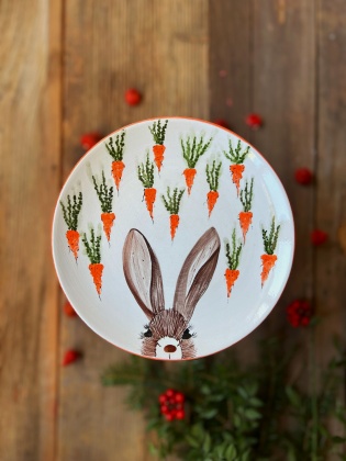 El Yapımı Tasarım Çini Tabak Tavşan