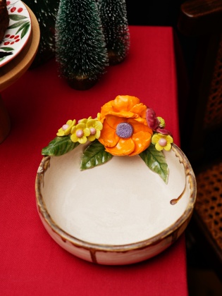 Handmade Design Large Size Floral Ceramic Bowl