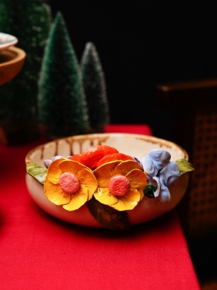 Handmade Design Pink Flower Ceramic Bowl