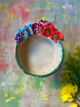 Handmade Design Colorful Flower Design Ceramic Bowl