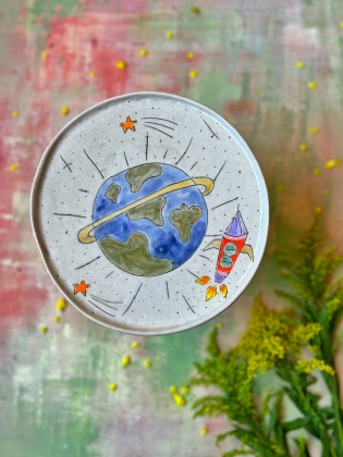 Handmade Design Ceramic Plate Planet