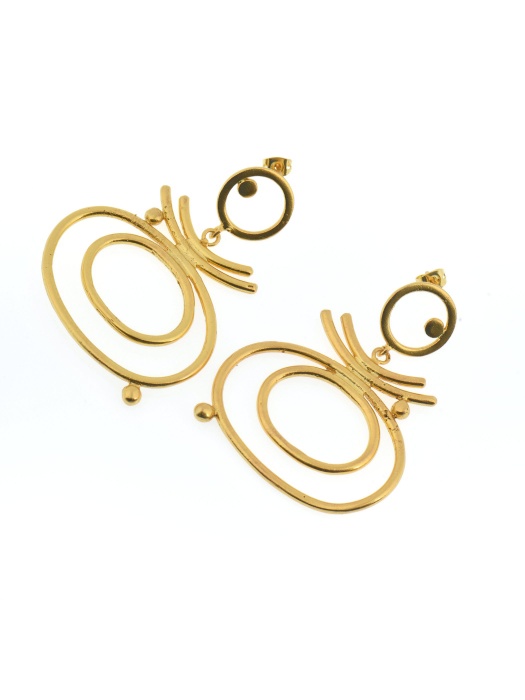 Handmade Design Gold Plated Brass Earrings Circle - Pitane Tasarım