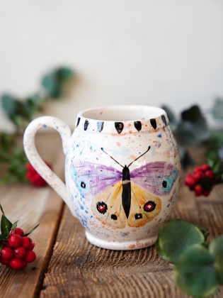 El Yapımı Çini Mug Kelebek