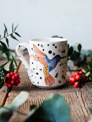 El Yapımı Çini Mug Sinek Kuşu