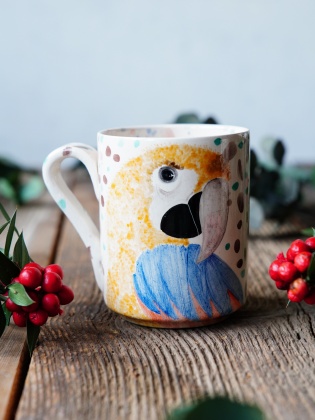 El Yapımı Çini Mug Papağan