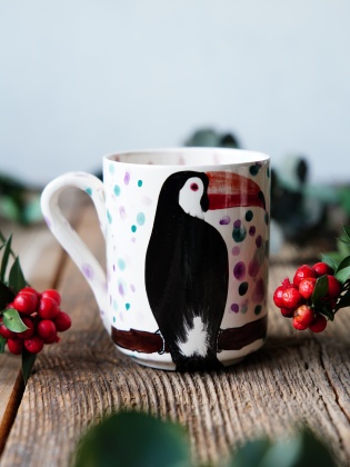 El Yapımı Çini Mug Tukan Kuşu