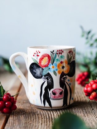 El Yapımı Çini Mug İnek