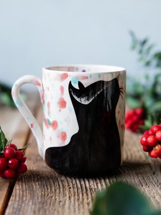 El Yapımı Çini Mug Kedi