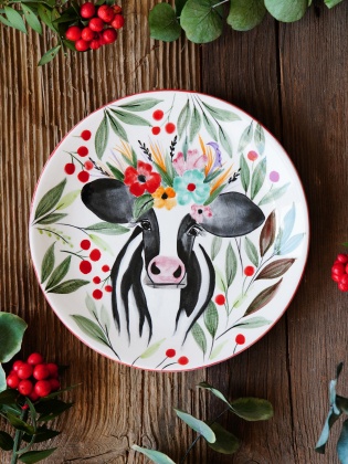 Handmade Design Tile Plate Cow