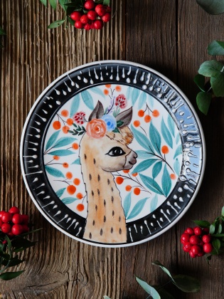 Handmade Design Tile Plate Alpaca