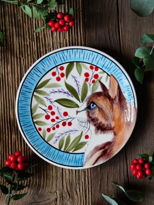 Handmade Design Tile Plate Cat