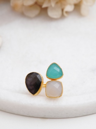 Handmade Desing Brass 3 Stones Ring
