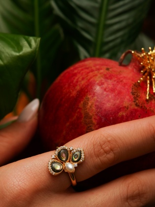 Handmade Design Silver Ring Butterfly Pearl