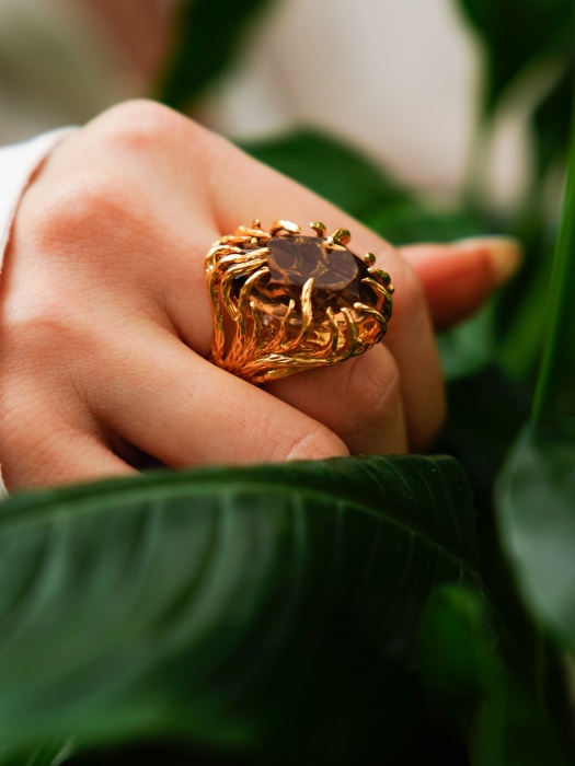 Handmade Design Brass Ring With Smoky Quartz Stone Pitane Tasar m