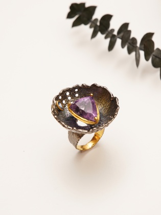 Handmade Design Silver Ring With Amethyst Stone