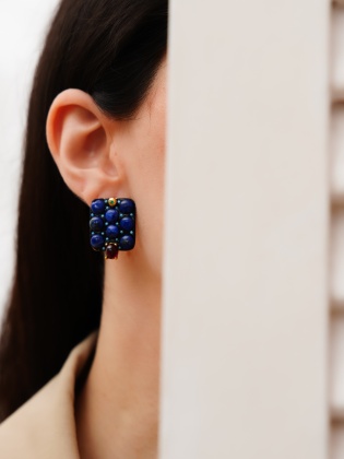 El Yapımı Tasarım Gümüş Küpe Lapis Lazuli Taşlı