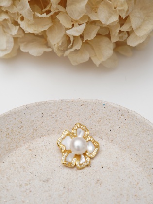 Handmade Silver Brooch with Pearls and Mother-of-Pearl