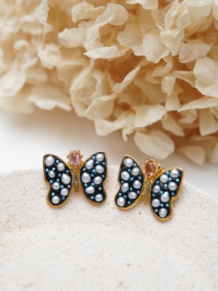 Handmade Butterfly Design Pearl Silver Earrings