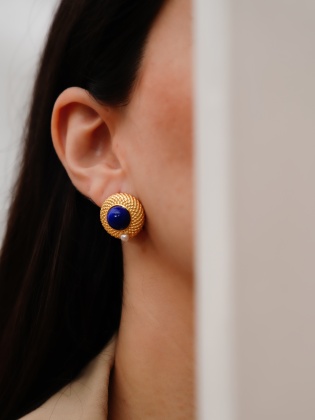 Lapis Lazuli ve İncili Gümüş Küpe