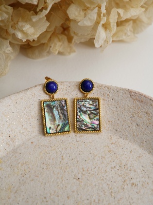 Sedef ve Lapis Lazuli Taşlı Gümüş Küpe