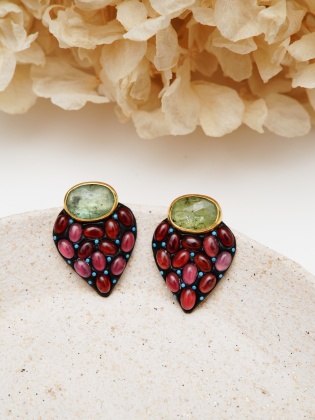 Silver Earrings with Tourmaline and Kyanite Stones