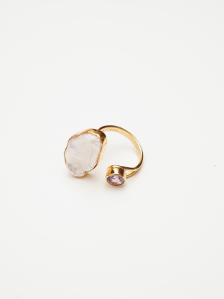Silver Ring with Baroque Pearl and Amethyst Stone