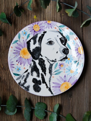 Handcraft Design Tile Plate Dog