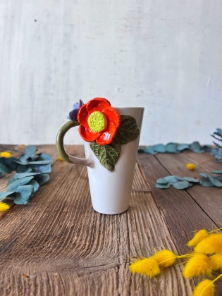 Turuncu Çiçekli Latte Kahve Mug