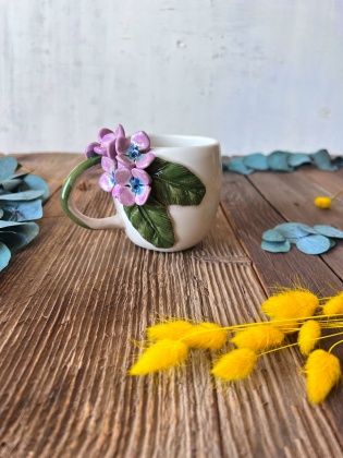 Coffee Mug with Purple Hydrangea Flower