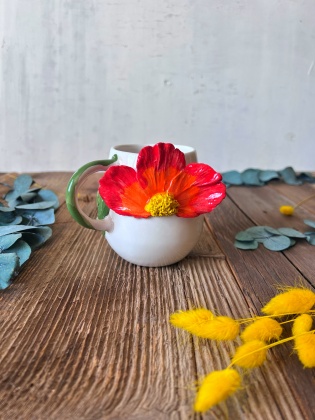 Kırmızı Büyük Çiçekli Kahve Mug