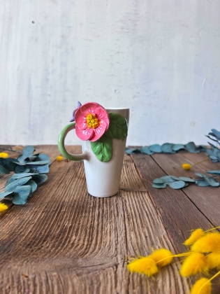 Pembe Çiçekli Latte Kahve Mug