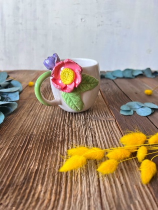 Pembe ve Mor Çiçekli Kahve Mug