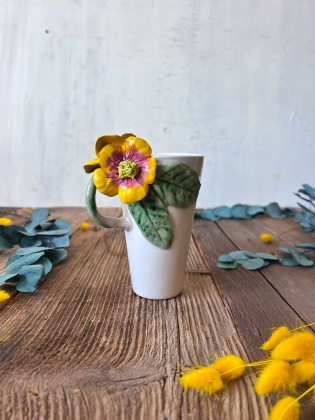 Sarı Çiçekli Latte Kahve Mug