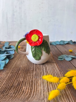 Kırmızı Çiçekli Kahve Mug