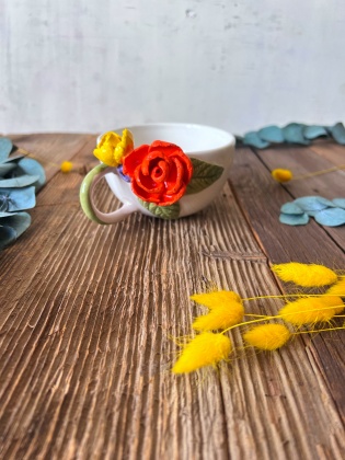 Turuncu Çiçekli Cappuccino Kahve Mug
