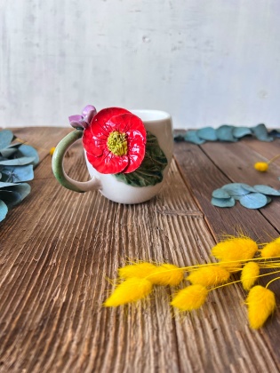 Kırmızı Çiçekli Kahve Mug