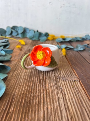 Turkish Coffee Cup with Orange Flower