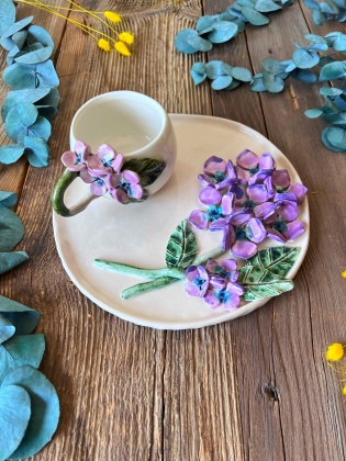 Mor Ortanca Mug Kahve Seti