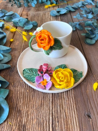 Renkli Çiçekli Kahve Mug Set