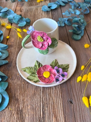 Coffee Mug Set with Pink Flowers