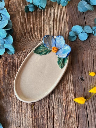 Oval Breakfast Plate with Blue Flower