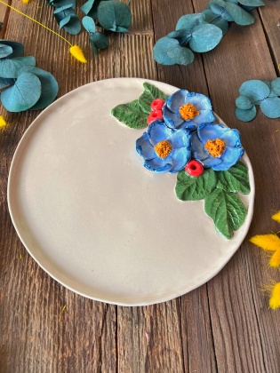 Big Plate with Blue Flowers