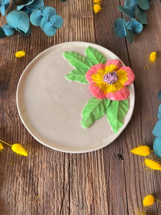 Cake Plate with Big Pink Flower
