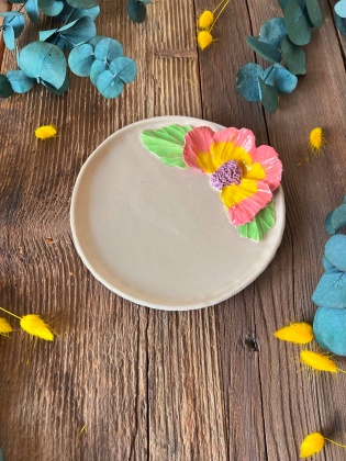 Mug Plate with Big Pink Flower
