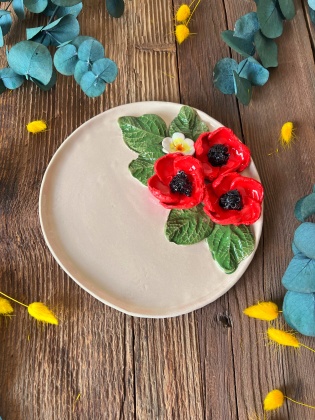 Cake Plate with Poppy Flowers